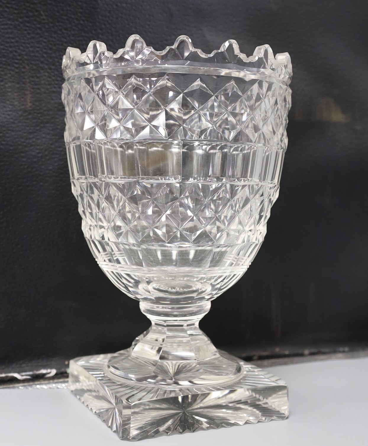 A Victorian cut glass rose vase and a later bowl, tallest 30cm